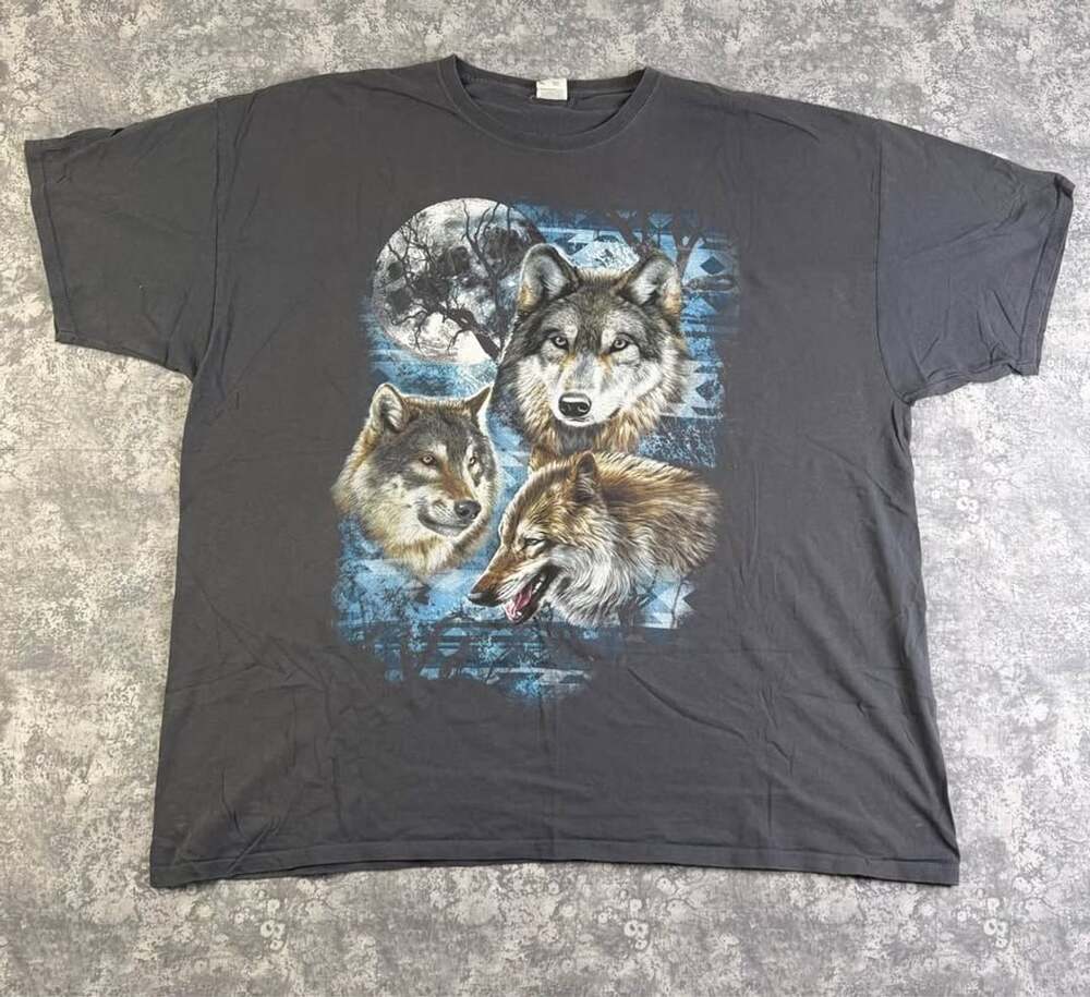 🐺 Fruit of the Loom Graphic Wolf T-Shirt 3XL Vintage Style Aesthetic Tee 🌲